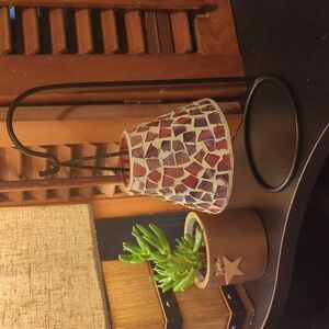 Vintage Red Mosaic Glass hanging metal Tea Light holder stand Beautiful